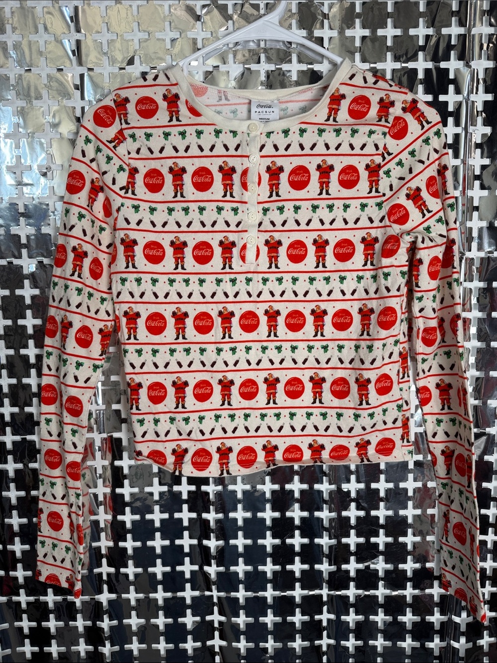 PacSun Red & Cream Coca-Cola Holiday Long Sleeve Henley